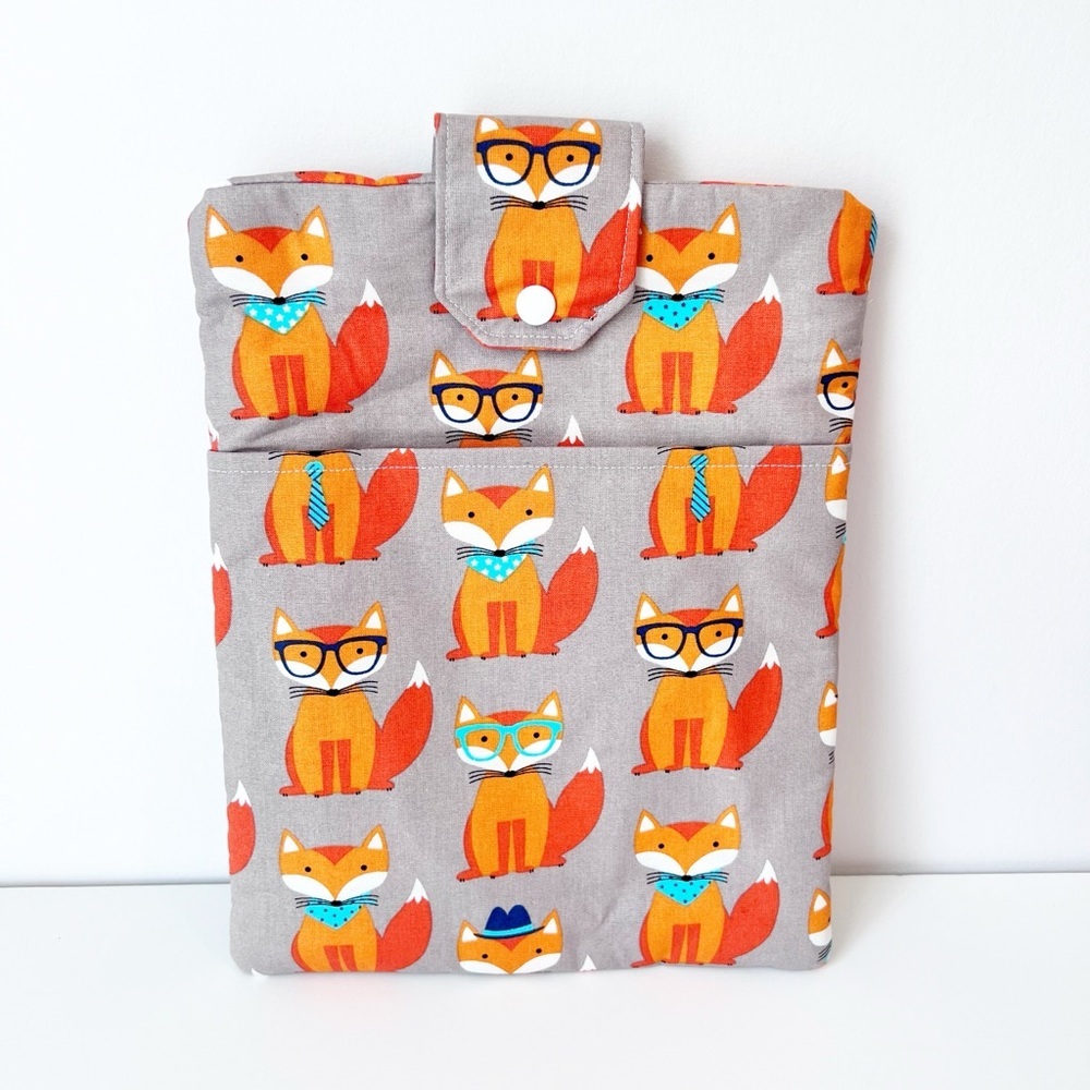 Handmade Fox Print Padded Sleeve Gray Orange Dapper Animal‎ Tech Case Book Pouch